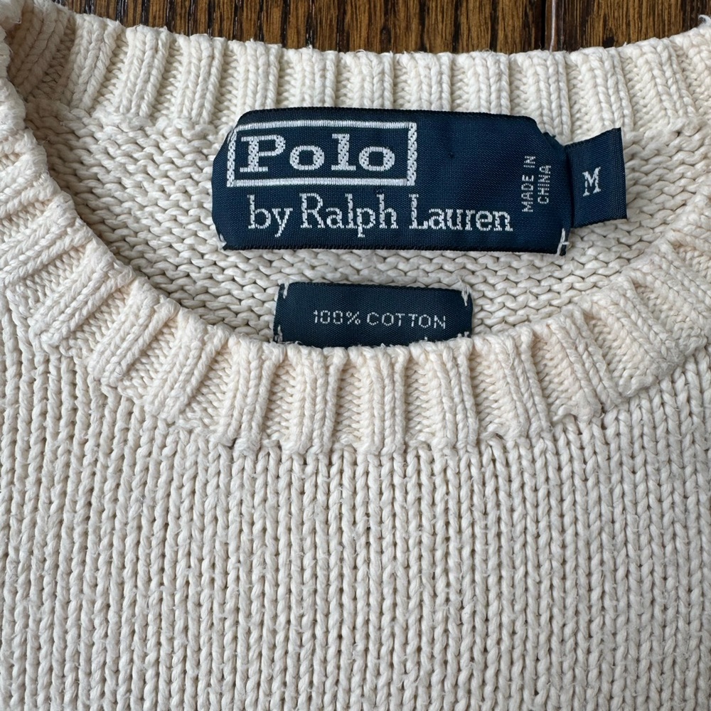 Polo by Ralph Lauren Ivory Ribbed Cotton Crewneck Sweater